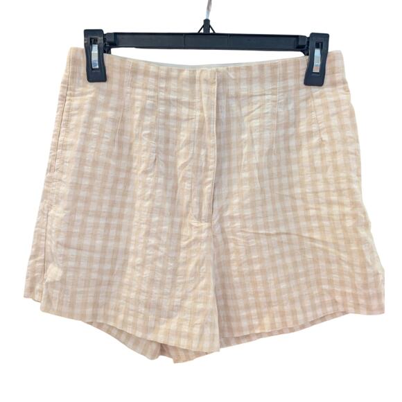 H&M Beige Gingham Linen Cotton Shorts Size 6 | Neutral Summer Classic - Picture 1 of 6